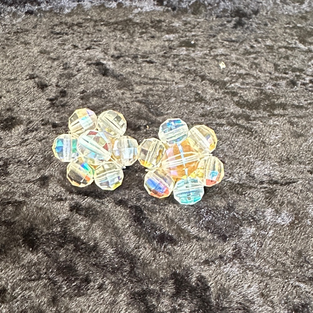 Vintage Silver Tone Crystal Bead Pierced Earrings